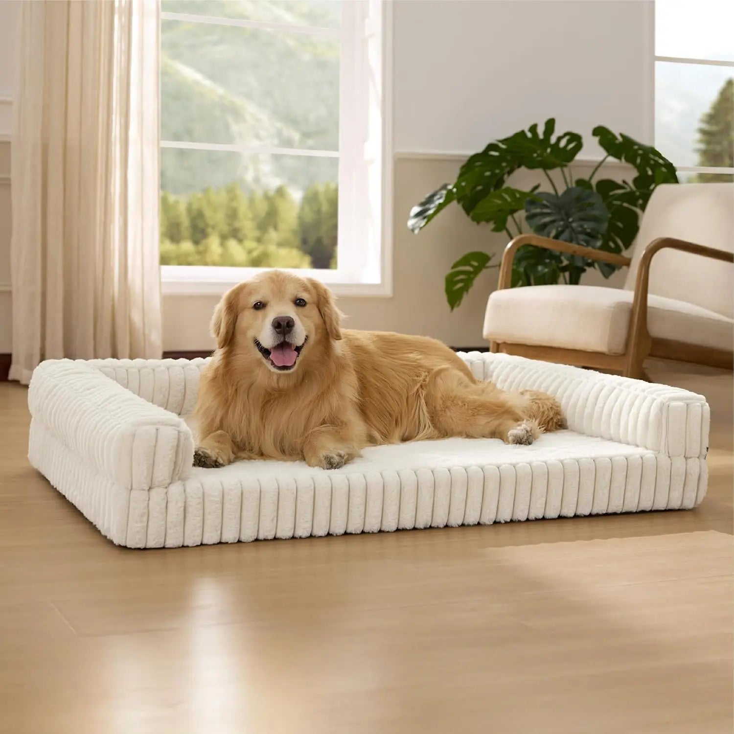 Luxurious Bedsure ComfyFleece Orthopedic Dog Bed for Extra Large Dogs - Waterproof Memory Foam with Cozy Bolster and Non-Slip Base